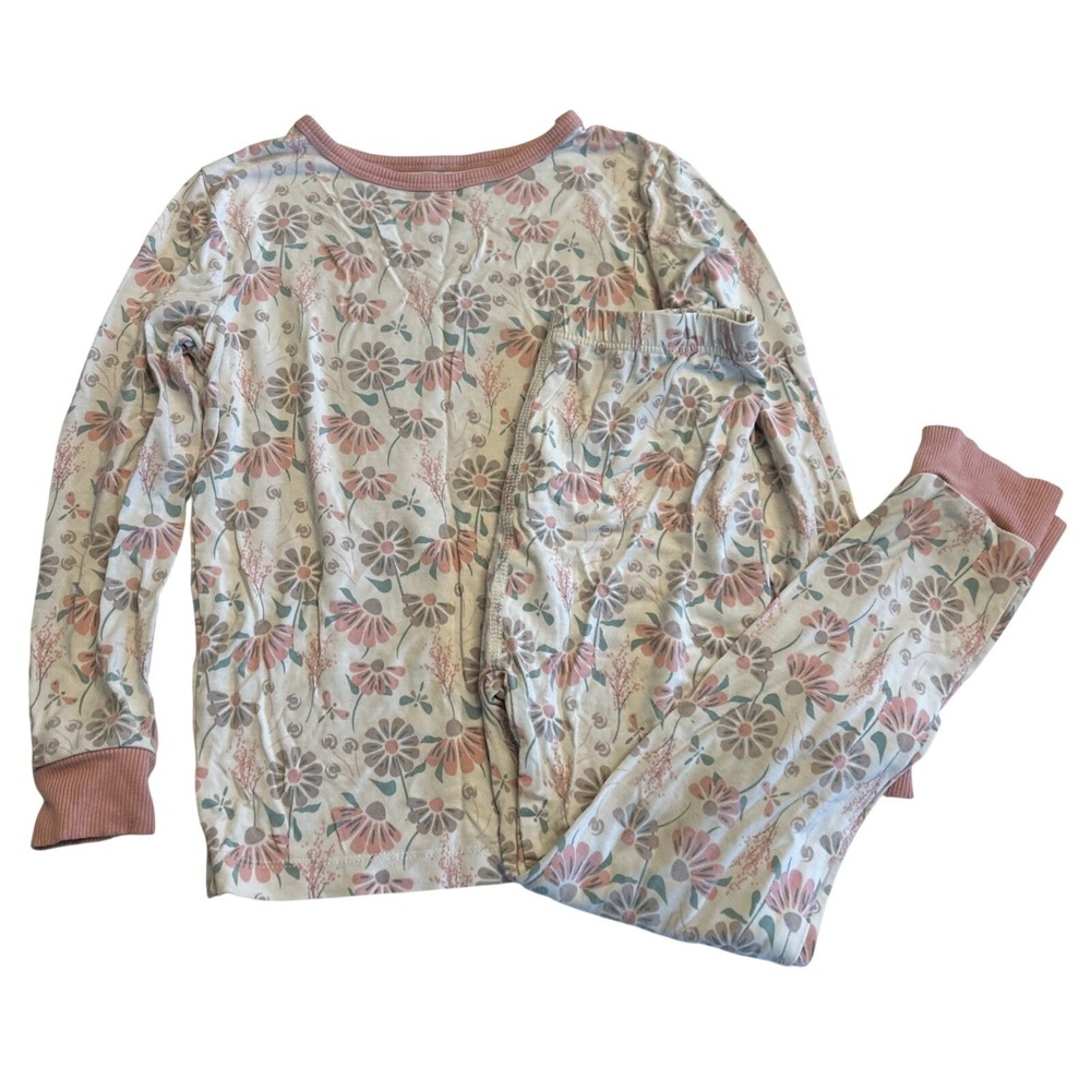 Sweet Bamboo Girls 5T Pajamas Longsleeve 2 Piece Set Floral Print Pink